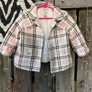 Janie and Jack Pink and Brown Pea Coat with Classic Plaid Size 12-24 Months